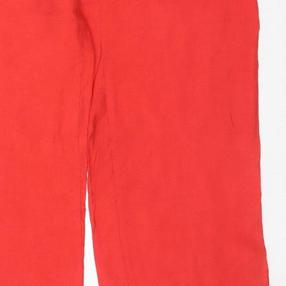 Zara Women Red UK 12 Wide Leg Elastic Waist Trousers