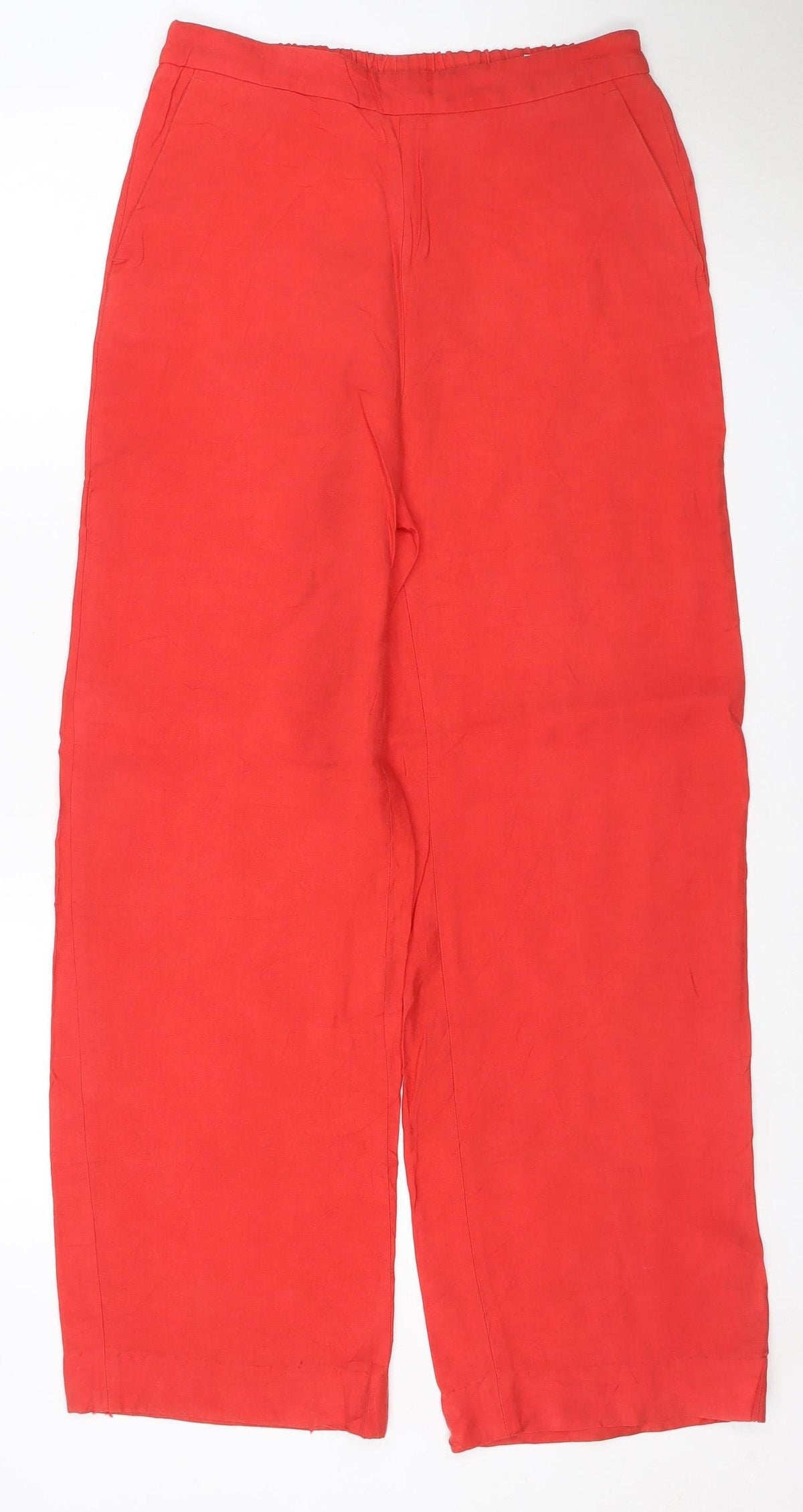 Zara Women Red UK 12 Wide Leg Elastic Waist Trousers