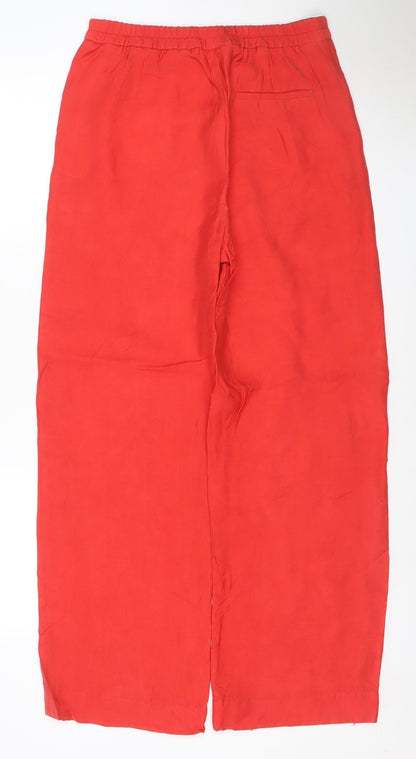 Zara Women Red UK 12 Wide Leg Elastic Waist Trousers