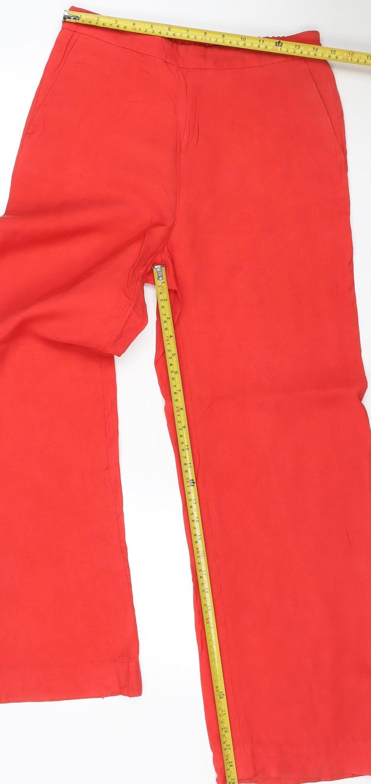 Zara Women Red UK 12 Wide Leg Elastic Waist Trousers