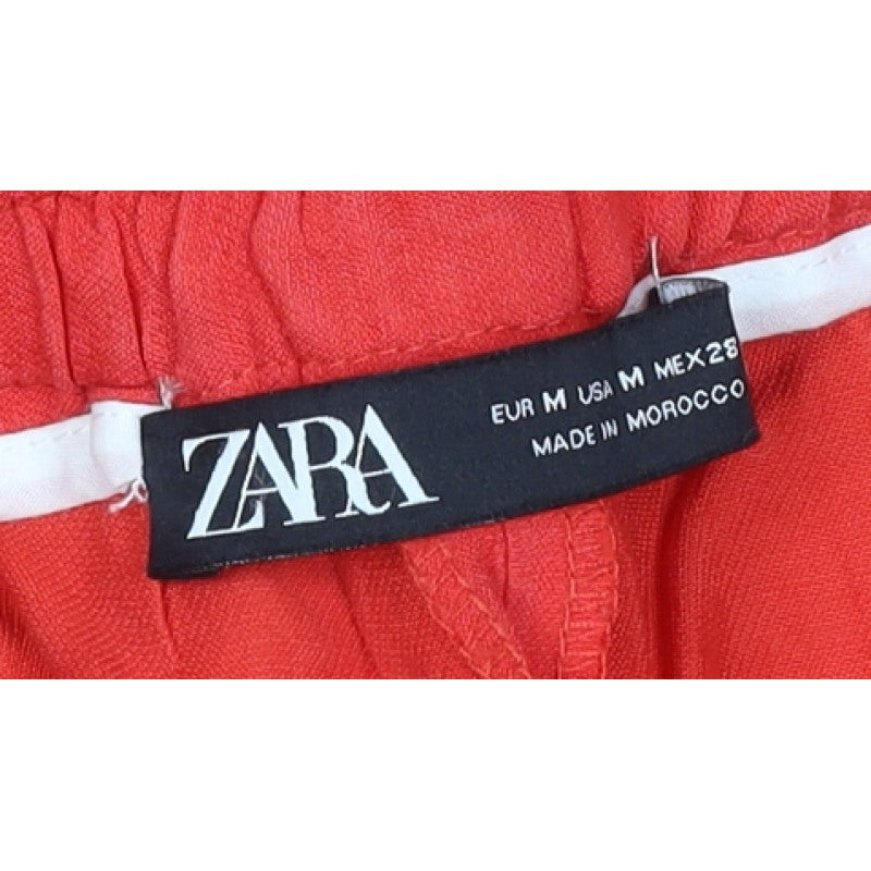 Zara Women Red UK 12 Wide Leg Elastic Waist Trousers