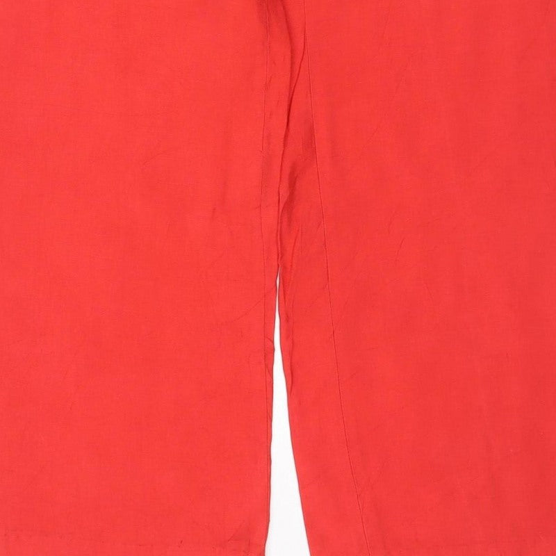 Zara Women Red UK 12 Wide Leg Elastic Waist Trousers