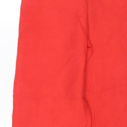 Zara Women Red UK 12 Wide Leg Elastic Waist Trousers