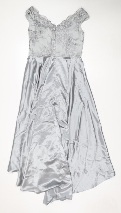 Quiz Women Grey UK 12 Maxi Formal Beaded Satin Wedding Dress