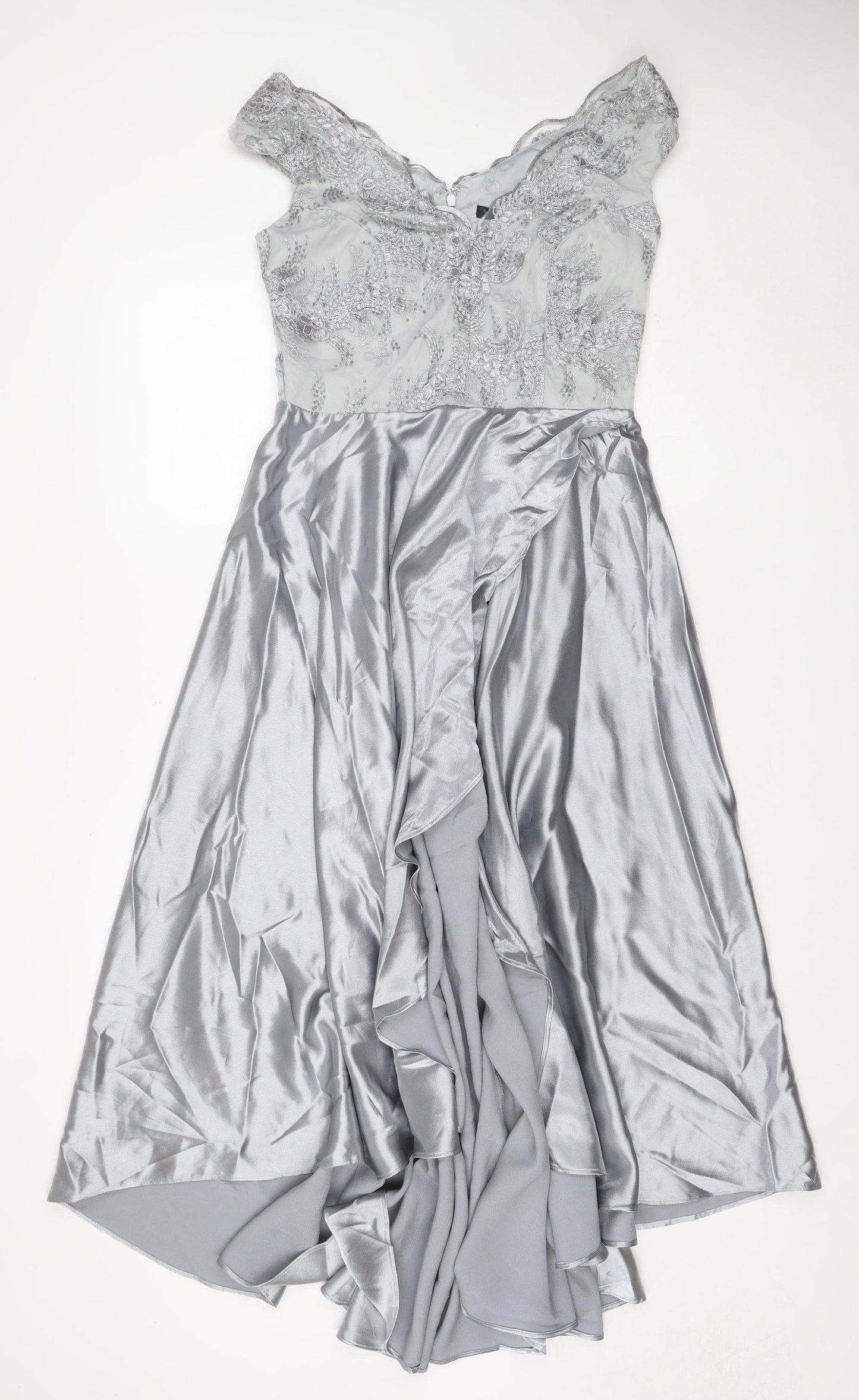 Quiz Women Grey UK 12 Maxi Formal Beaded Satin Wedding Dress