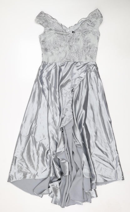 Quiz Women Grey UK 12 Maxi Formal Beaded Satin Wedding Dress