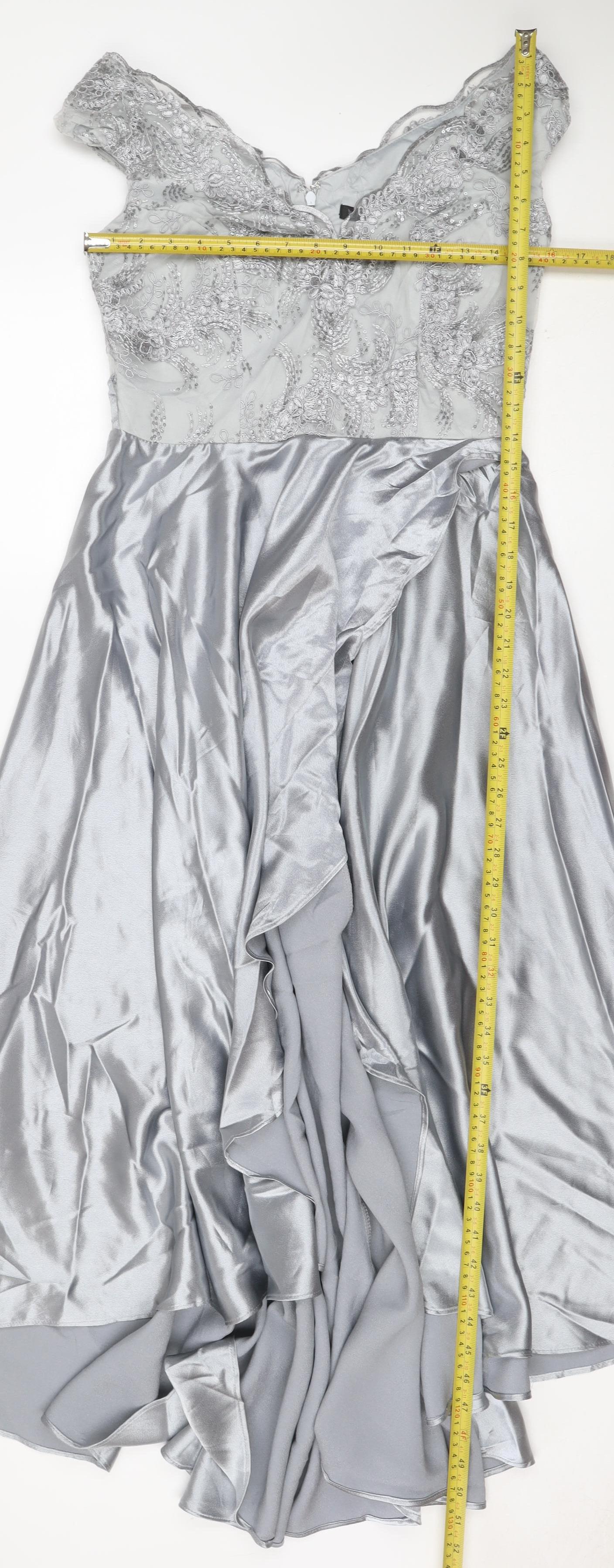 Quiz Women Grey UK 12 Maxi Formal Beaded Satin Wedding Dress