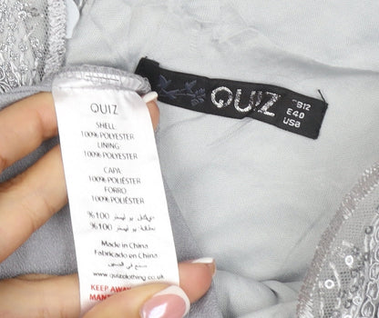 Quiz Women Grey UK 12 Maxi Formal Beaded Satin Wedding Dress