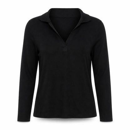 Marks & Spencer Women’s Black UK 10 Ribbed Knit V-Neck Long Sleeve Blouse