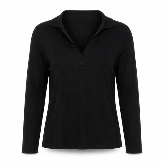 Marks & Spencer Women’s Black UK 10 Ribbed Knit V-Neck Long Sleeve Blouse