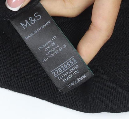 M&S Women’s Black UK 10 Ribbed Knit V-Neck Long Sleeve Blouse