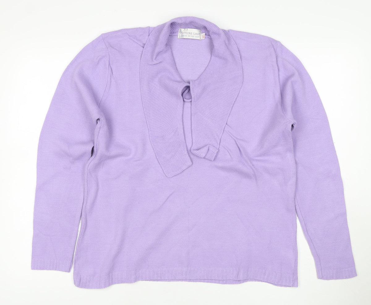 Future Lady Women Purple M Cowl Neck Tie Detail Knit Jumper