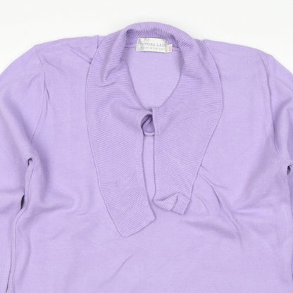 Future Lady Women Purple M Cowl Neck Tie Detail Knit Jumper