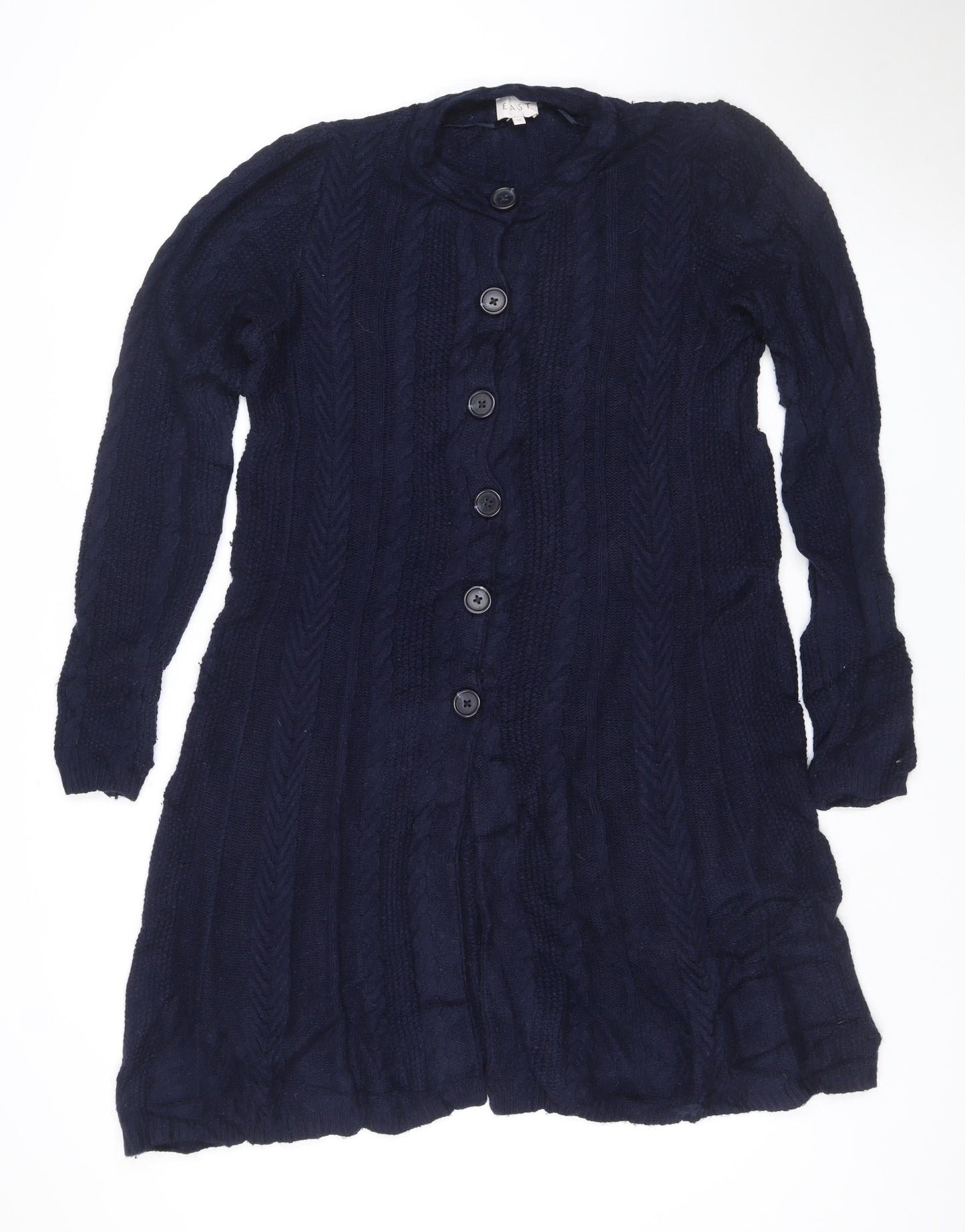 East Women’s Blue UK 12 Cashmere Merino Cable-Knit V-Neck Cardigan