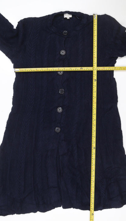 East Women’s Blue UK 12 Cashmere Merino Cable-Knit V-Neck Cardigan