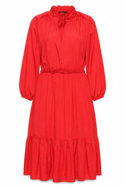 Next Women Red UK 18 Knee Length Fit & Flare Ruffle Long Sleeve Dress