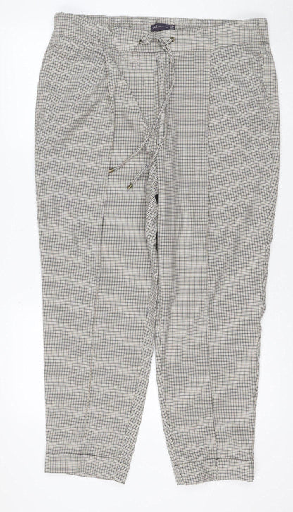 M&S Women’s Beige Check Jogger Trousers Size 18 Regular Tapered