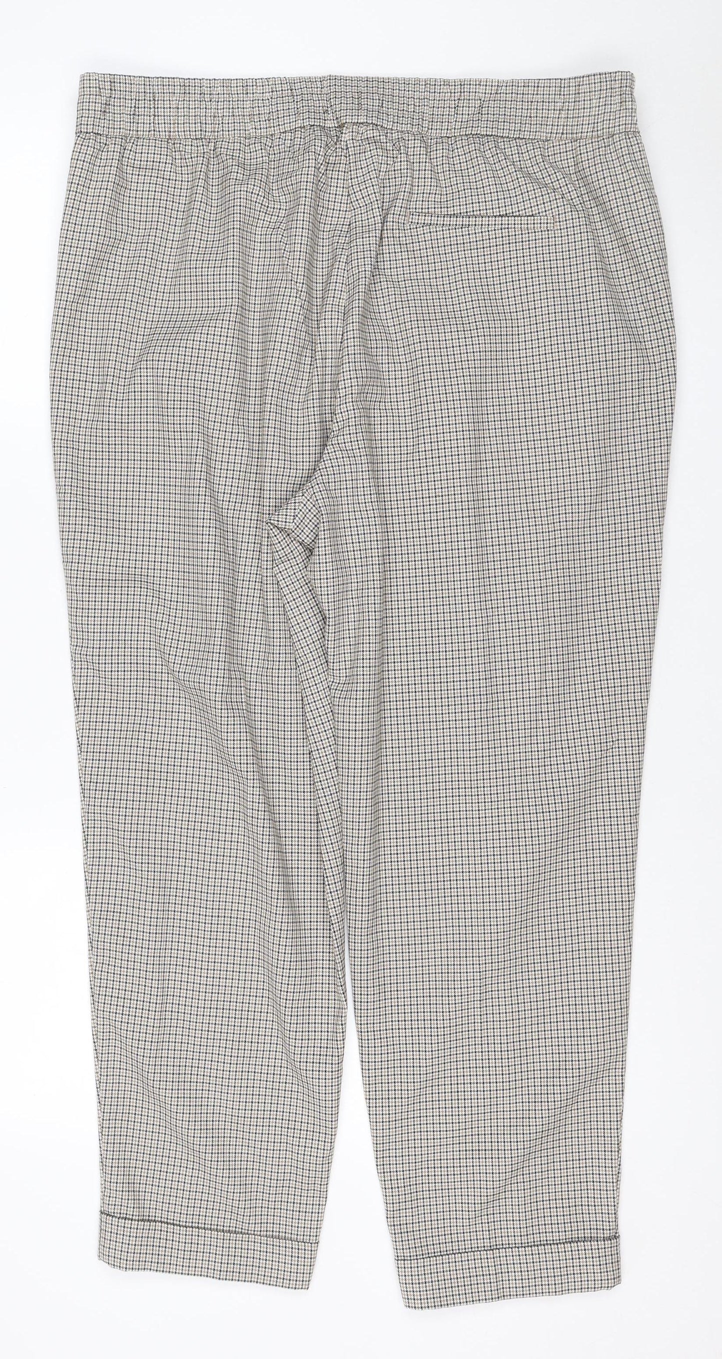 M&S Women’s Beige Check Jogger Trousers Size 18 Regular Tapered
