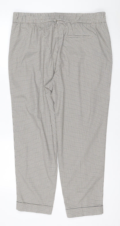 M&S Women’s Beige Check Jogger Trousers Size 18 Regular Tapered