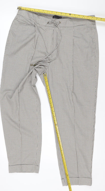 M&S Women’s Beige Check Jogger Trousers Size 18 Regular Tapered