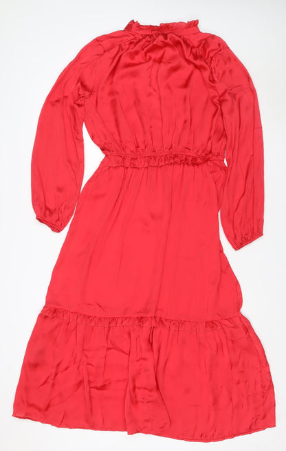 Next Women Red UK 10 Fit & Flare Ruffle Long Sleeve Dress