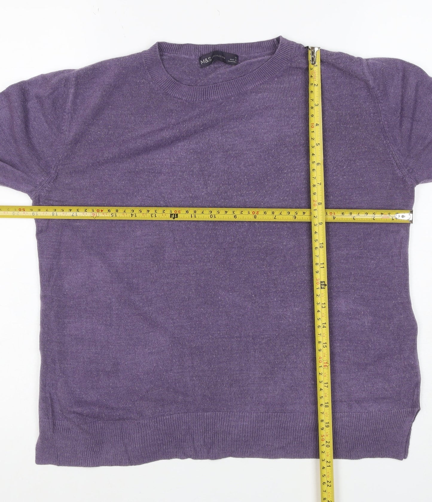 Marks and Spencer Women Purple Size 12 Cashmere Crew Neck Jumper