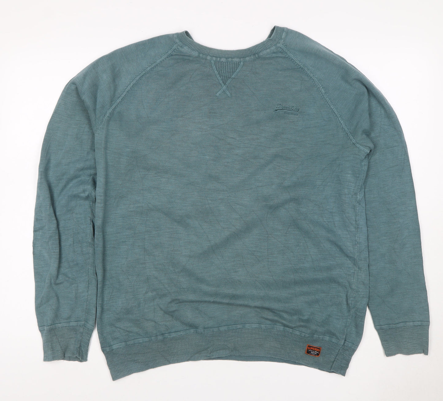 Superdry Men Green XL Cotton Crew Neck Pullover Jumper Logo