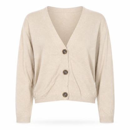 MNG Women Beige UK 12 V-Neck Button Knit Cardigan Long Sleeve