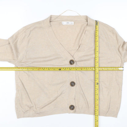 MNG Women Beige UK 12 V-Neck Button Knit Cardigan Long Sleeve