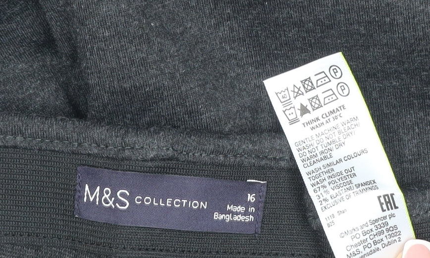 Marks and Spencer Women Grey Size 16 Stretch Straight Trousers