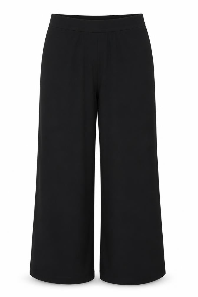 Marks & Spencer Women Black UK 14 Long Wide-Leg Stretch Trousers