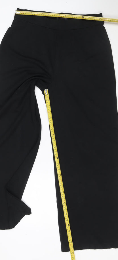 Marks & Spencer Women Black UK 14 Long Wide-Leg Stretch Trousers