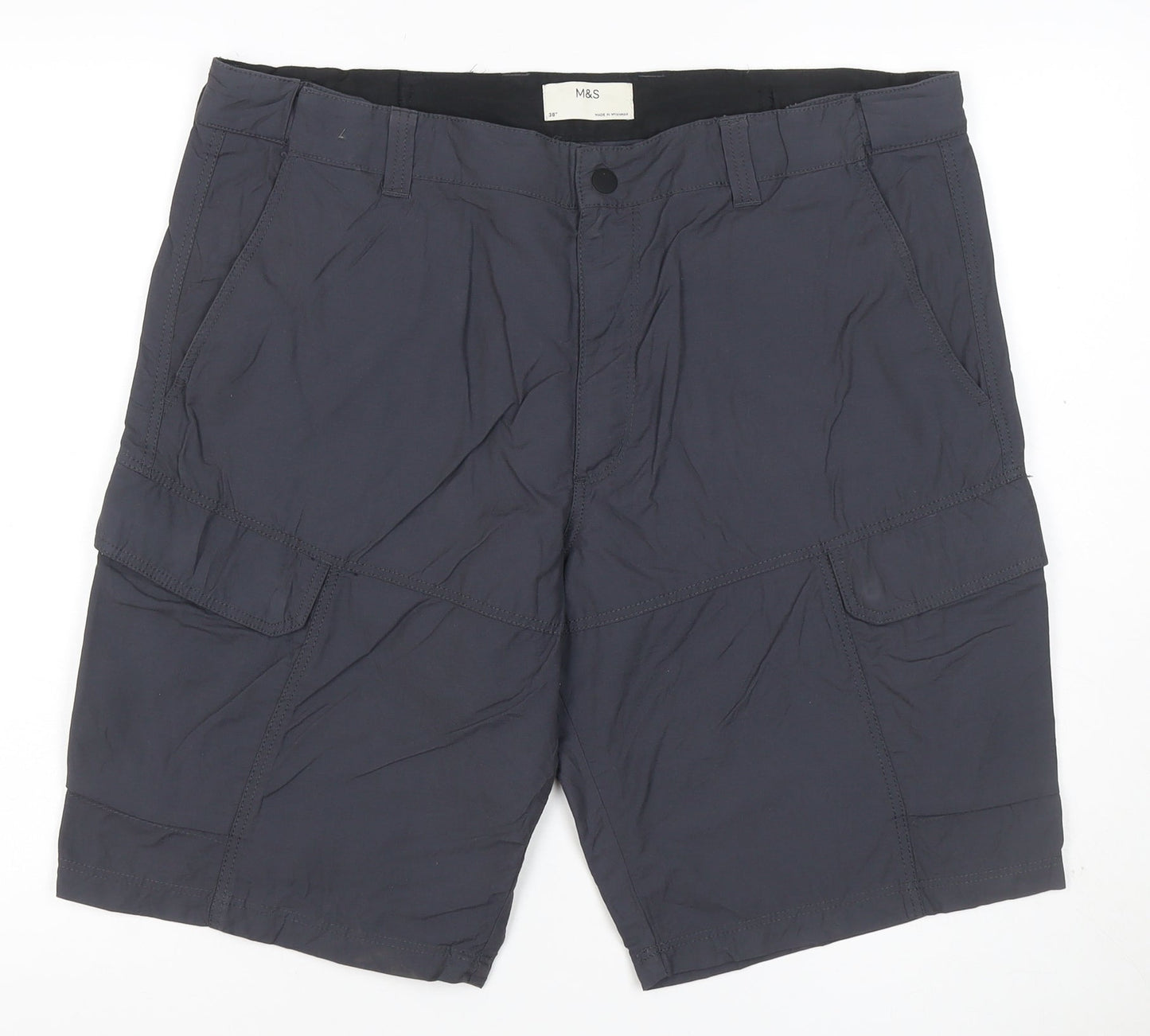 Marks and Spencer Men Grey 38in Cargo Shorts Lightweight Zip Pockets