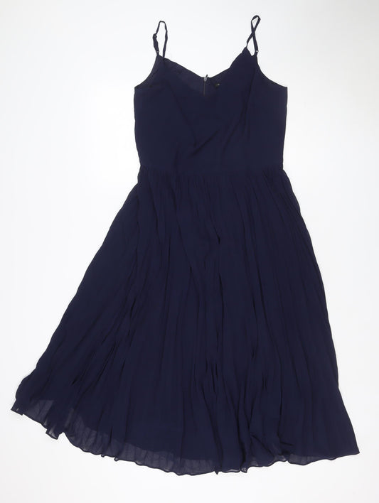 Additional front view of Roman Women Blue UK 12 Pleated Chiffon Maxi Occasion Dress