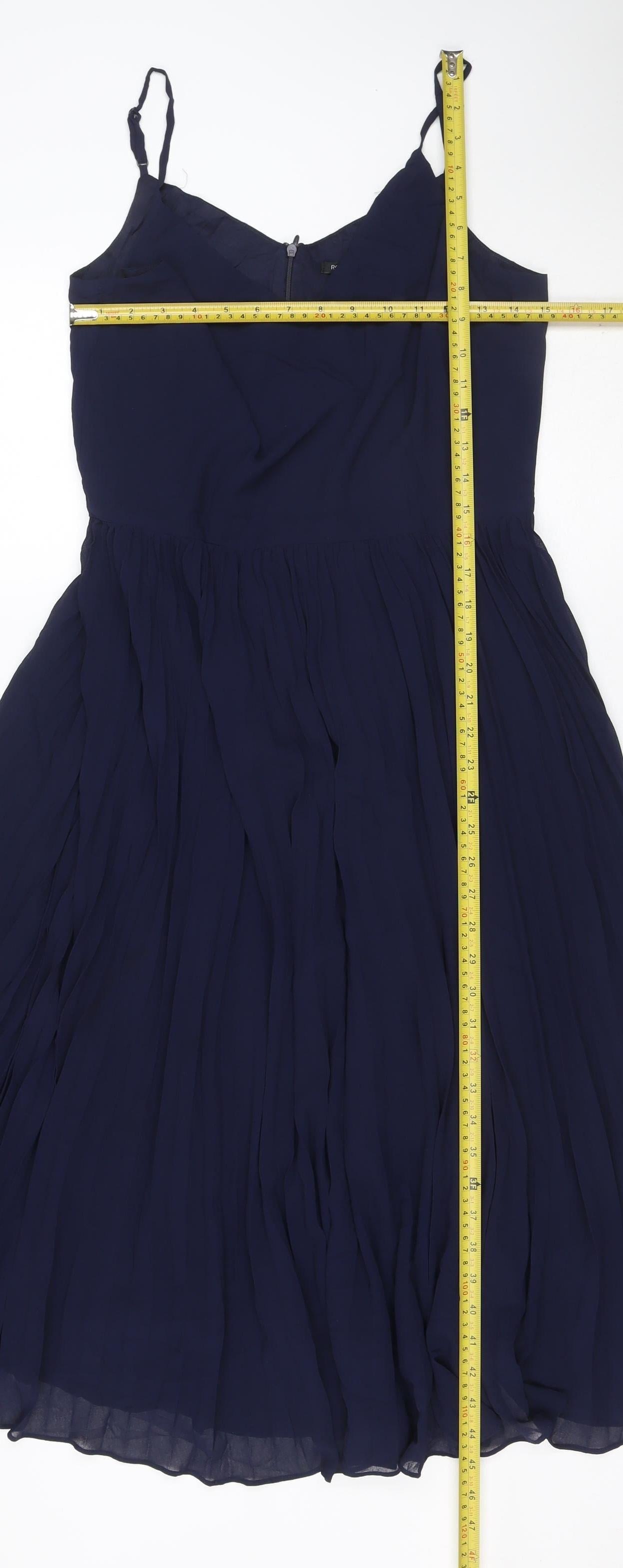 Roman Women Blue UK 12 Pleated Chiffon Maxi Occasion Dress