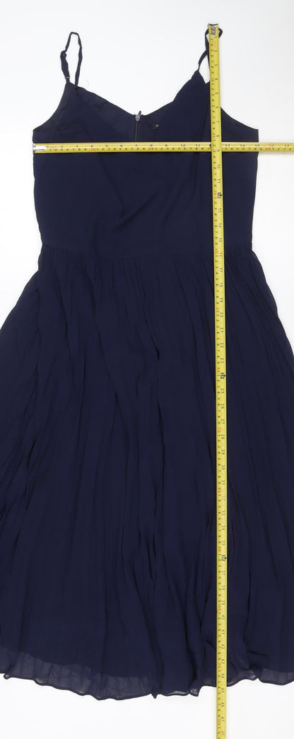 Roman Women Blue UK 12 Pleated Chiffon Maxi Occasion Dress