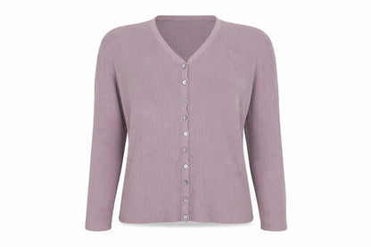 Charter Club Women Pink M Rib Knit V-Neck Button Cardigan