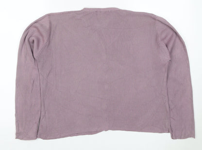 Charter Club Women Pink M Rib Knit V-Neck Button Cardigan