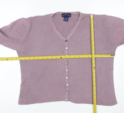 Charter Club Women Pink M Rib Knit V-Neck Button Cardigan
