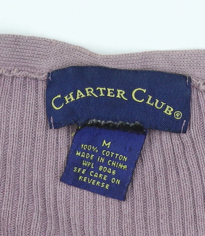 Charter Club Women Pink M Rib Knit V-Neck Button Cardigan