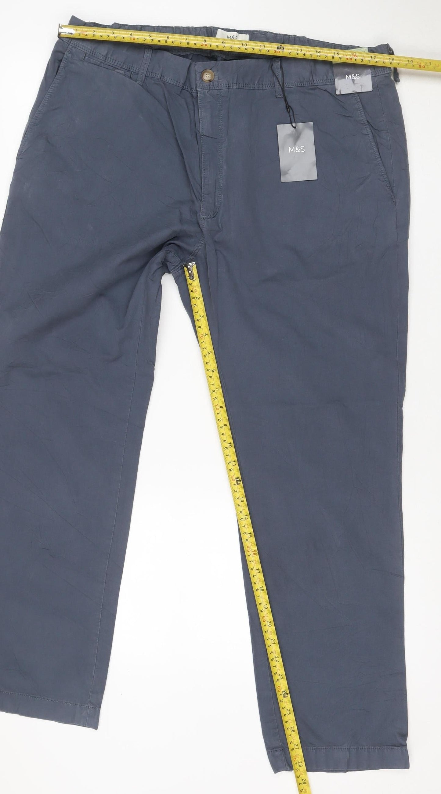 Marks & Spencer Men's Blue 40 Cotton Chino Trousers 40W 29L