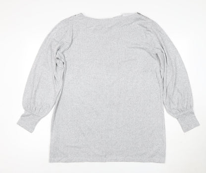 M&S Women Grey UK 16 Sheer Balloon Sleeve Round Neck Pullover Jumper