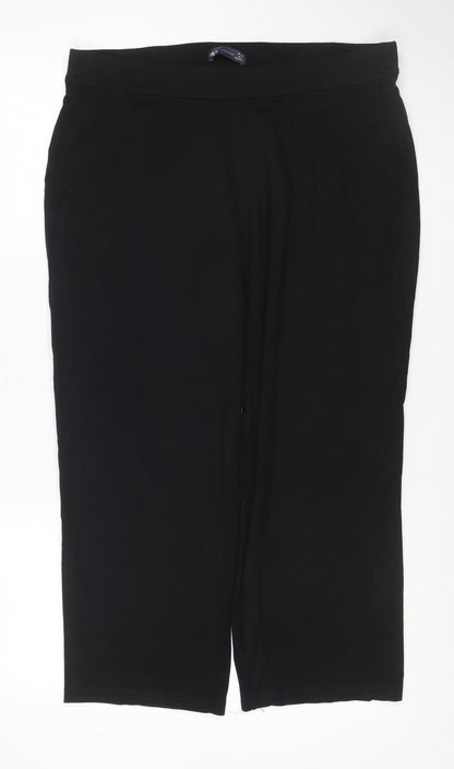 Marks and Spencer Women's Black Size 16 Wide-Leg Cropped Stretch Trousers