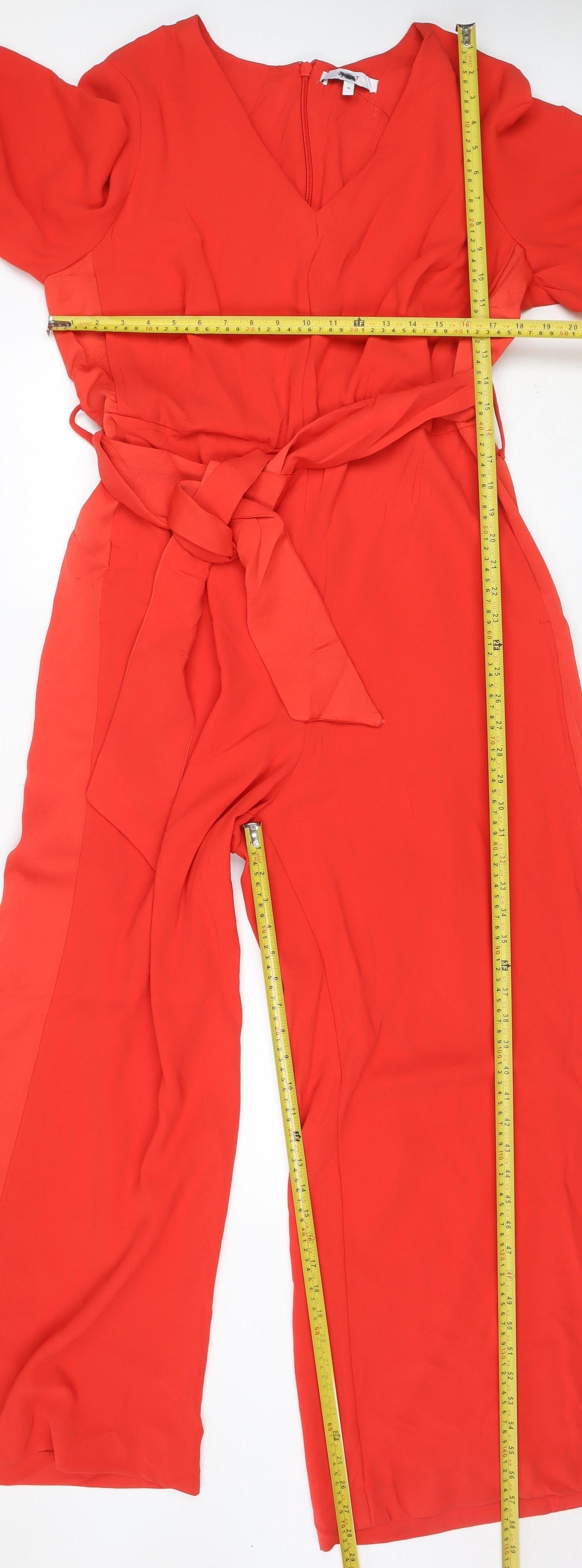 Next Women Red UK 18 Wide-Leg Belted Long Sleeve Jumpsuit