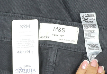 M&S Men’s Black Slim Fit 40/33 Stretch 5 Pocket Trousers