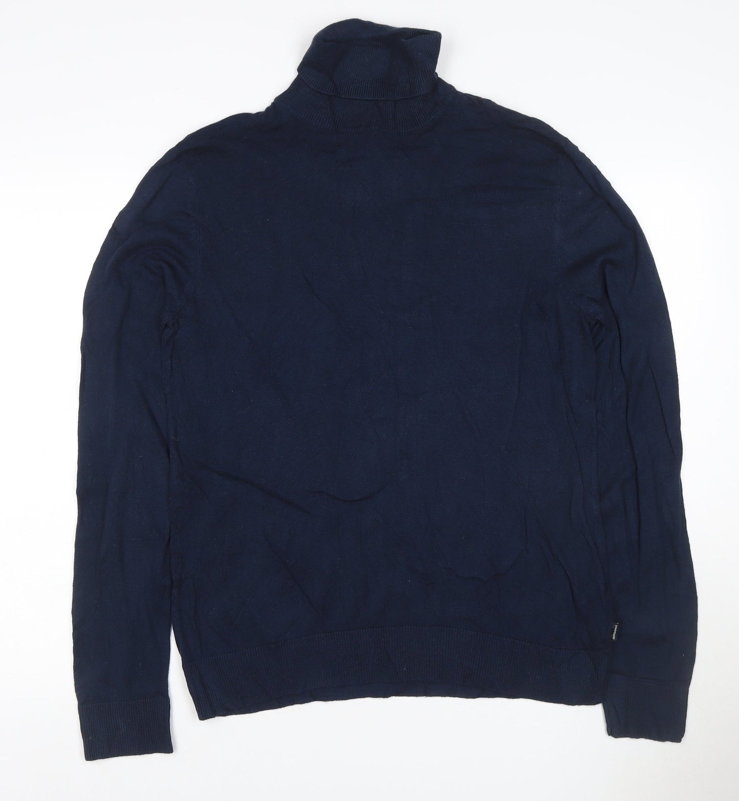 Jack & Jones Men’s Blue L Roll Neck Cotton Knit Pullover Jumper