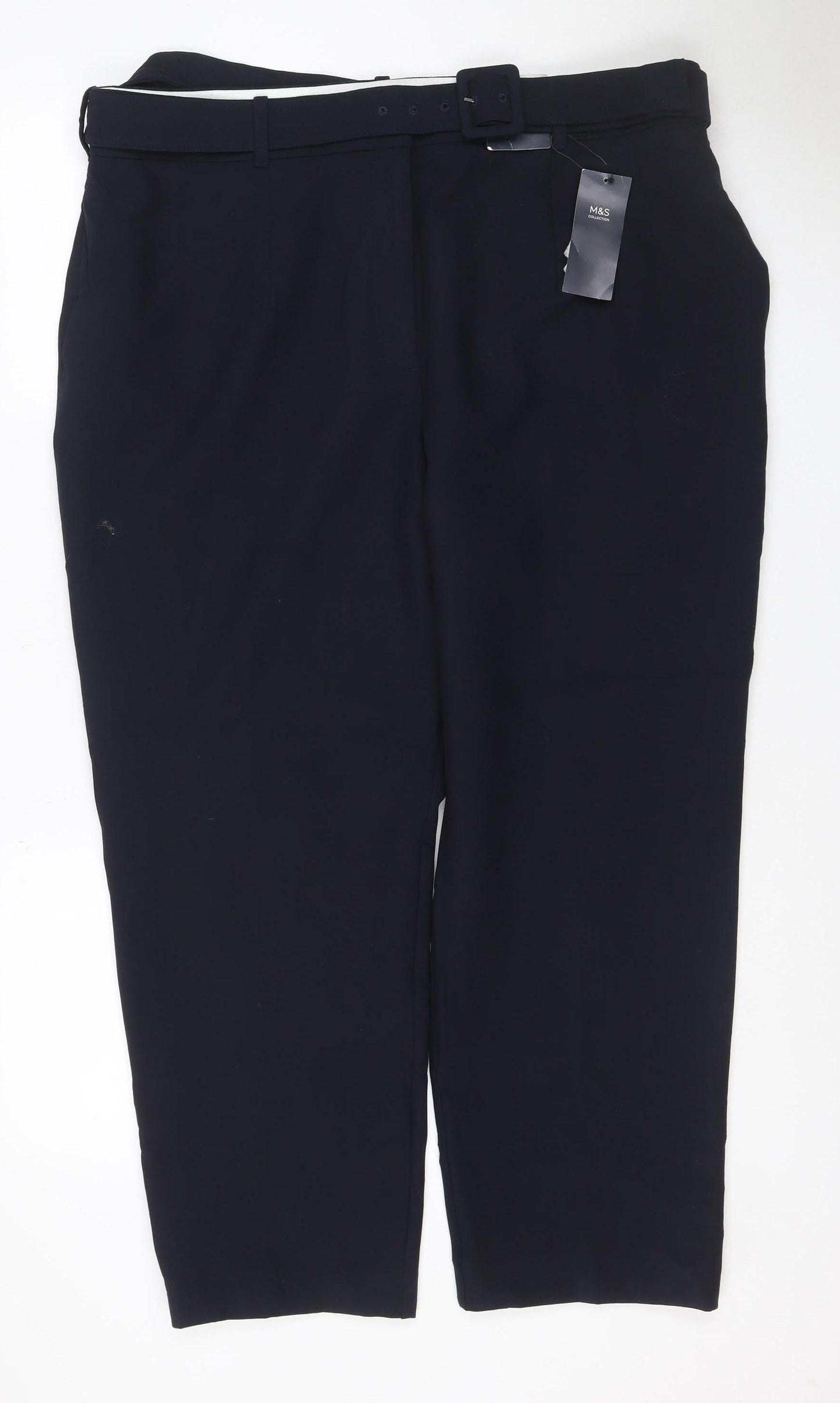 M&S Women Black Size 20 Wide Leg Belted Smart Dress Trousers