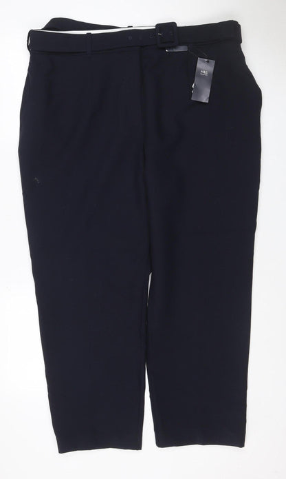 M&S Women Black Size 20 Wide Leg Belted Smart Dress Trousers
