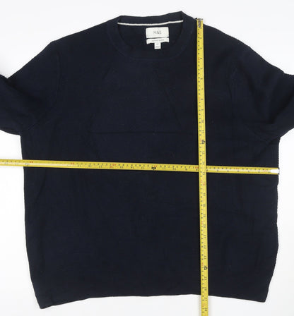 Marks and Spencer Men's Navy 2XL Cotton Blend Crew Neck Pullover Jumper