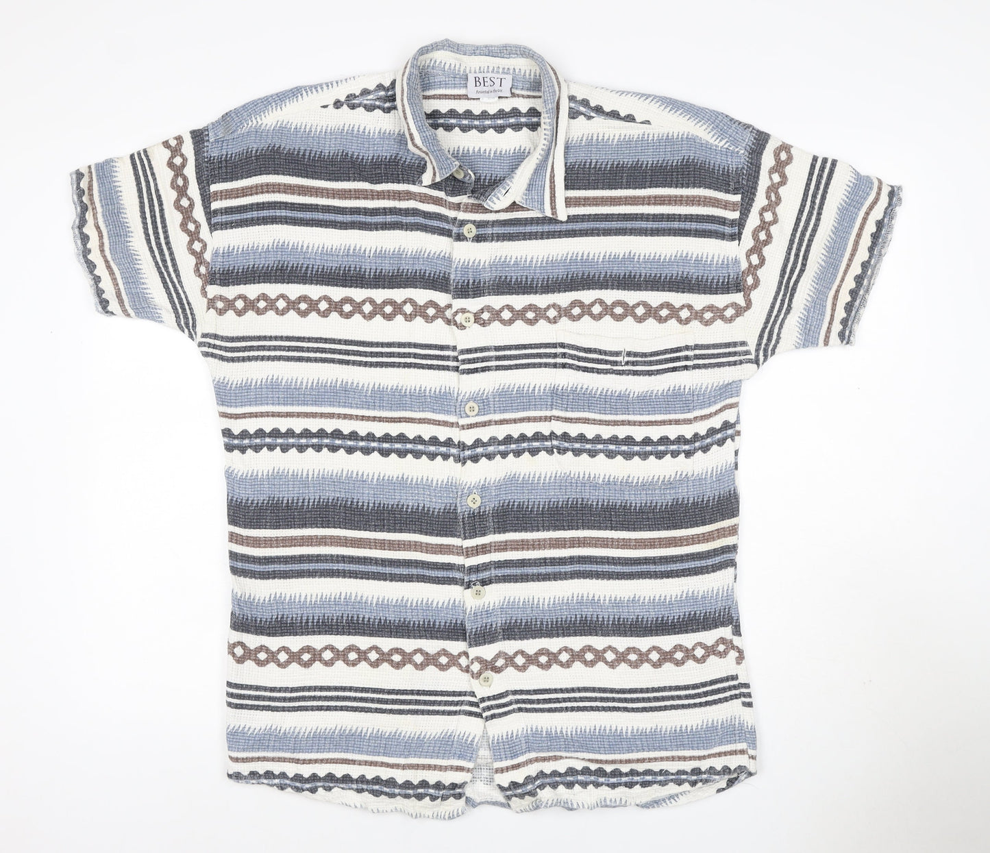 BEST Men’s Multicoloured Size 18 Aztec Striped Cotton Button-Up Shirt
